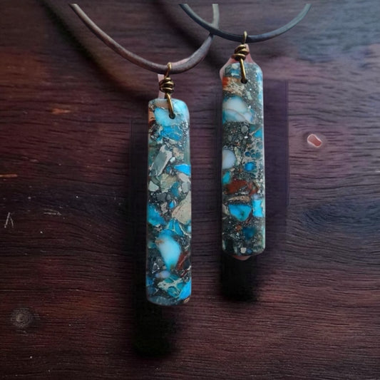 Men’s Leather Cord Necklace with Ocean Jasper Pendant – Unique Natural Stone Jewelry – Handmade Boho Beach Necklace