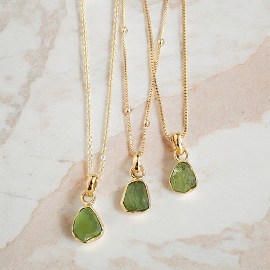Raw Peridot Pendant Necklace, Handmade Gemstone Jewelry, Gold Fill Chain, August Birthstone Gift