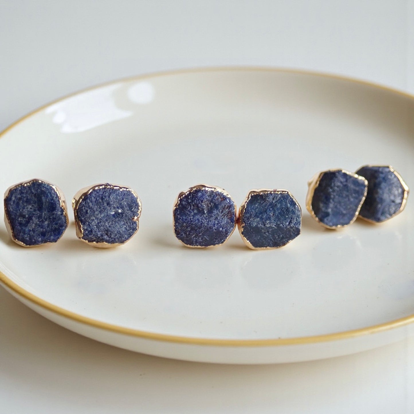 Raw Sapphire Stud Earrings – Gold Vermeil Natural Gemstone Studs - September Birthstone Studs