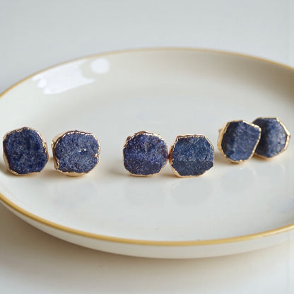 Raw Sapphire Stud Earrings – Gold Vermeil Natural Gemstone Studs - September Birthstone Studs