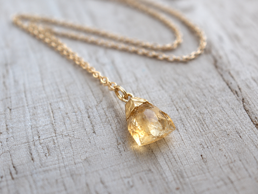 Dainty Raw Citrine Pendant Necklace, Gold Capped Crystal on 18k Gold Filled Chain – Small November Birthstone Gift for Her