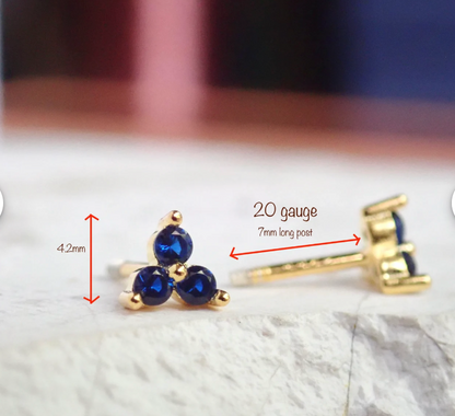 Tiny Trefoil Sapphire Stud Earrings