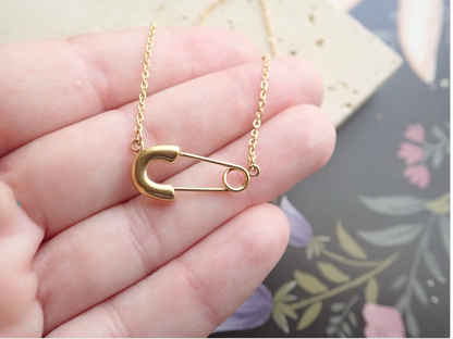 Gold Safety Pin Necklace