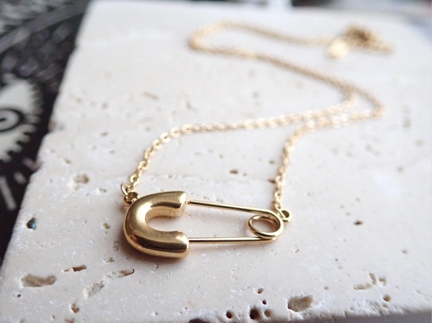 Gold Safety Pin Necklace