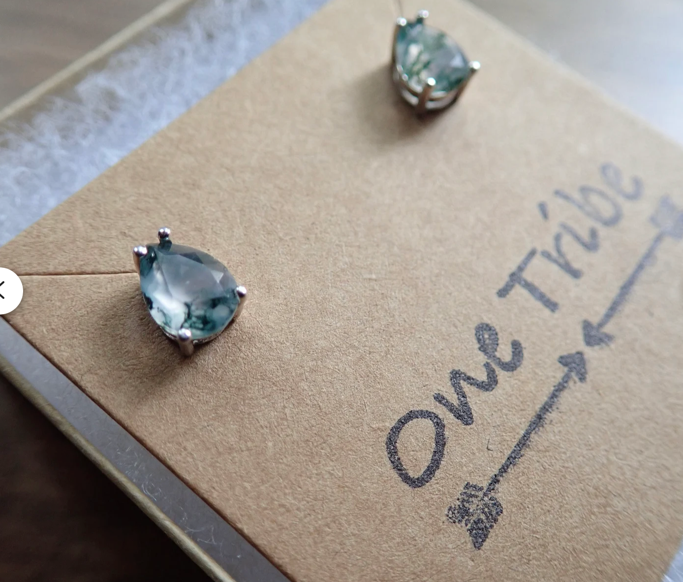 Moss Agate Prong Stud Earrings - Gold