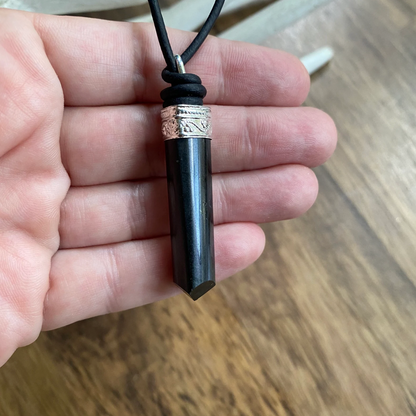 Black Tourmaline Pendant Necklace - Men’s Black Leather Necklace with Black Tourmaline, Natural Raw Stone Jewelry ,Grounding Crystal Necklace