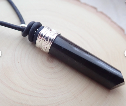 Black Tourmaline Pendant Necklace - Men’s Black Leather Necklace with Black Tourmaline, Natural Raw Stone Jewelry ,Grounding Crystal Necklace