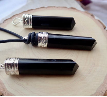 Black Tourmaline Pendant Necklace - Men’s Black Leather Necklace with Black Tourmaline, Natural Raw Stone Jewelry ,Grounding Crystal Necklace