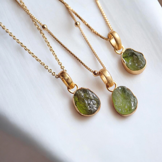 Raw Peridot Pendant Necklace, Handmade Gemstone Jewelry, Gold Fill Chain, August Birthstone Gift