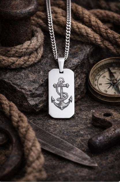 Anchor's Away Dog Tag Necklace
