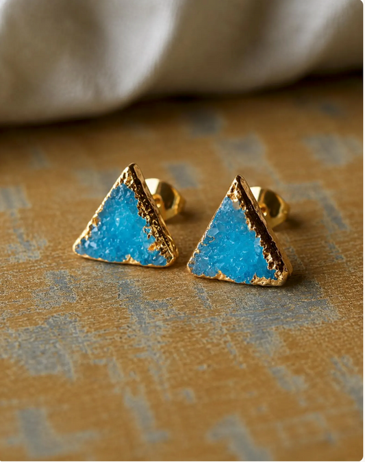 Fiji Teal Druzy Stud Earrings | Blue Gemstone Triangle Post Earrings