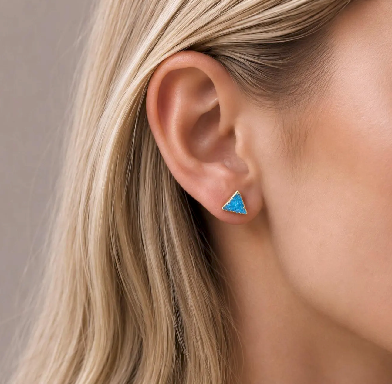 Fiji Teal Druzy Stud Earrings | Blue Gemstone Triangle Post Earrings
