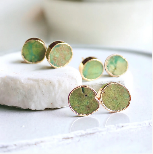 Chrysoprase Stud Earrings | Green Gemstone Post Earrings | Minimalist Jewelry