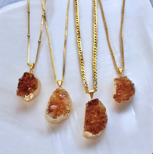 Chunky Raw Citrine Druzy Necklace, 18k Gold Filled, Cable, Box, Satellite Chains