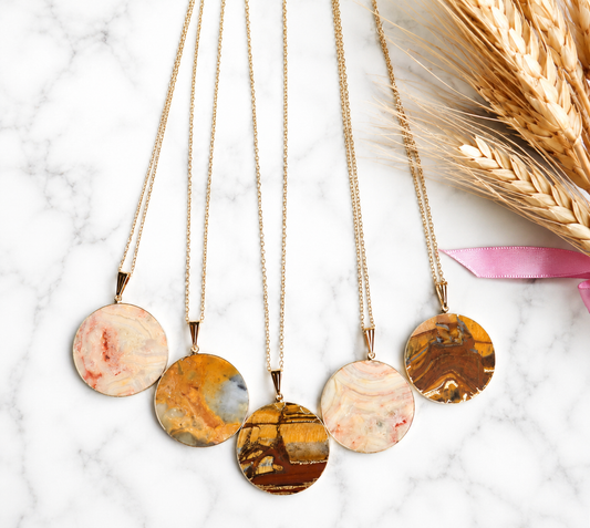 Crazy Lace Agate Necklace | Natural Gemstone Medallion Pendant Necklace | Boho Stone Jewelry