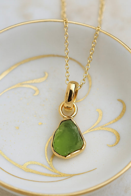 Raw Peridot Pendant Necklace, Handmade Gemstone Jewelry, Gold Fill Chain, August Birthstone Gift
