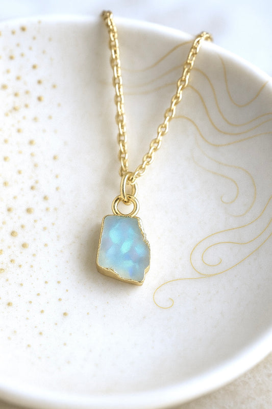 Dainty Raw Opal Pendant Necklace in Gold | October Birthstone Jewelry ,Minimalist Gift for Her