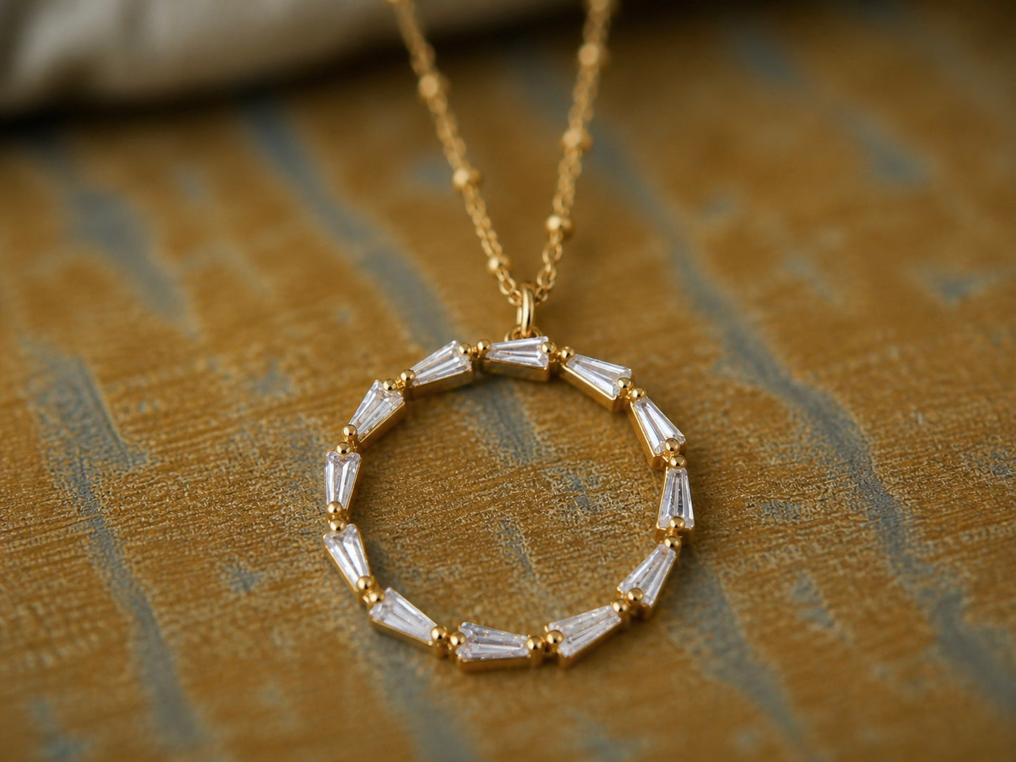 Gold Fill Eternity Necklace with  Baguette Crystals,  Halo Circle Pendant, Dainty Minimalist Jewelry, Gift for Her Everyday Elegant Gift