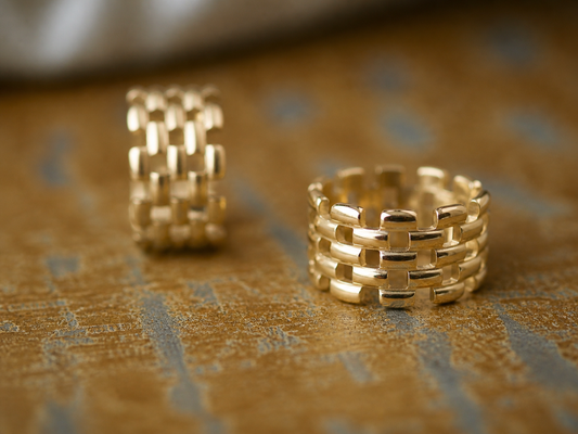 Gold Wide Band Ring, WATERPROOF Gold Ring,Mesh Statement Ring,Bubble Ring Gold,Cigar Band Ring,Tarnish Free Ring,PVD Stainless Steel Jewelry