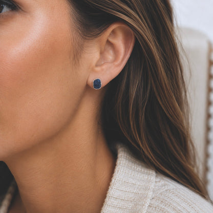 Raw Sapphire Studs Earrings, Natural Blue  Gemstone Stud Earrings Silver, Sapphire Jewelry, Birth Month Earrings, September Birthstone Gift