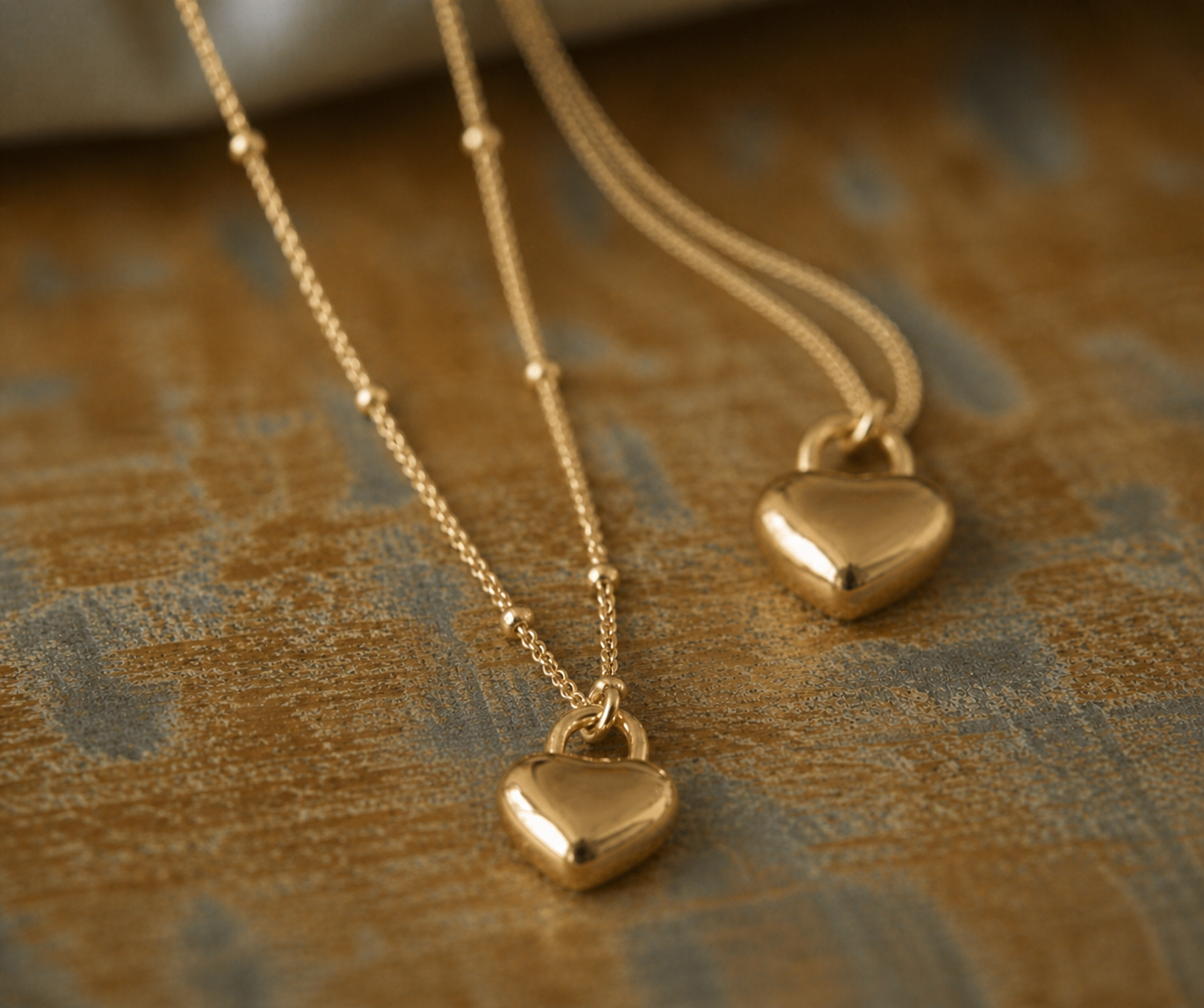 Dainty Puffy Gold Heart Charm Necklace •Waterproof Gold Heart Padlock Necklace •  18k Gold PVD Tarnish Proof Jewelry, Satellite Chain Gift
