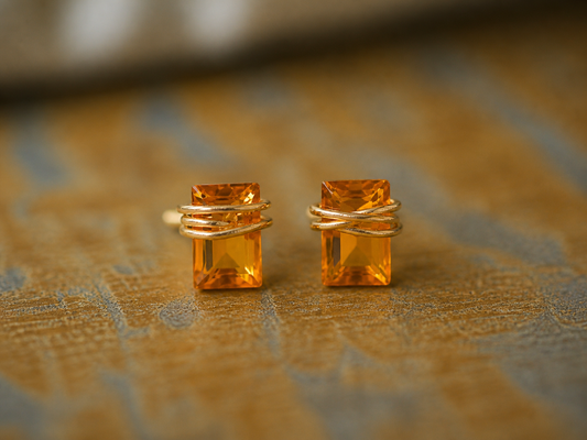 Tiny Carnelian or Citrine Stud Earrings 14k Gold Fill, Dainty Orange Gemstone Earrings,Carnelian Jewelry,Wire Wrapped Gemstone Post Earrings