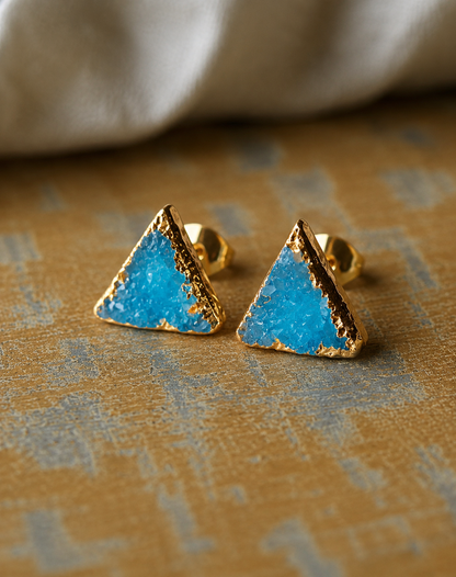 Druzy Stud Earrings, Teal Crystal Stud Earrings, Triangle Stud Earrings