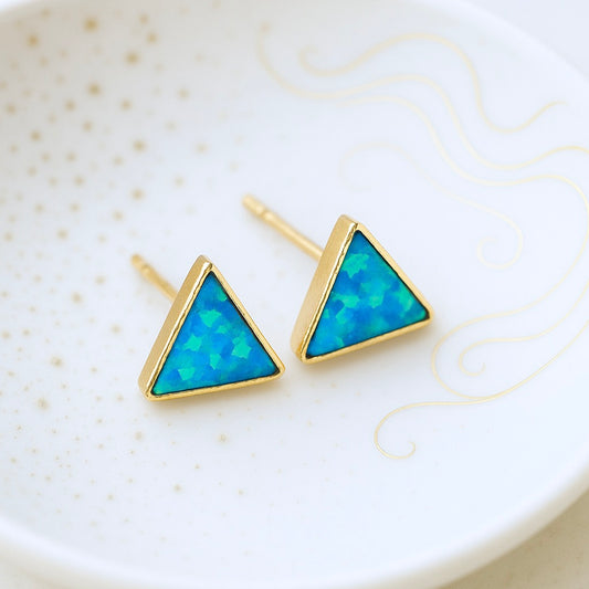 Giza Tiny Blue Opal Studs Earrings, Small Gemstone Posts, October Birthstone Jewelry