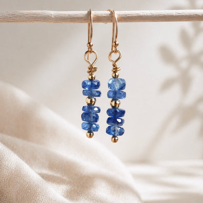 Blue Kyanite Dangle Earrings | Gold Fill or Sterling Silver Dainty Gemstone Drops ,Blue Crystal Earrings forHer