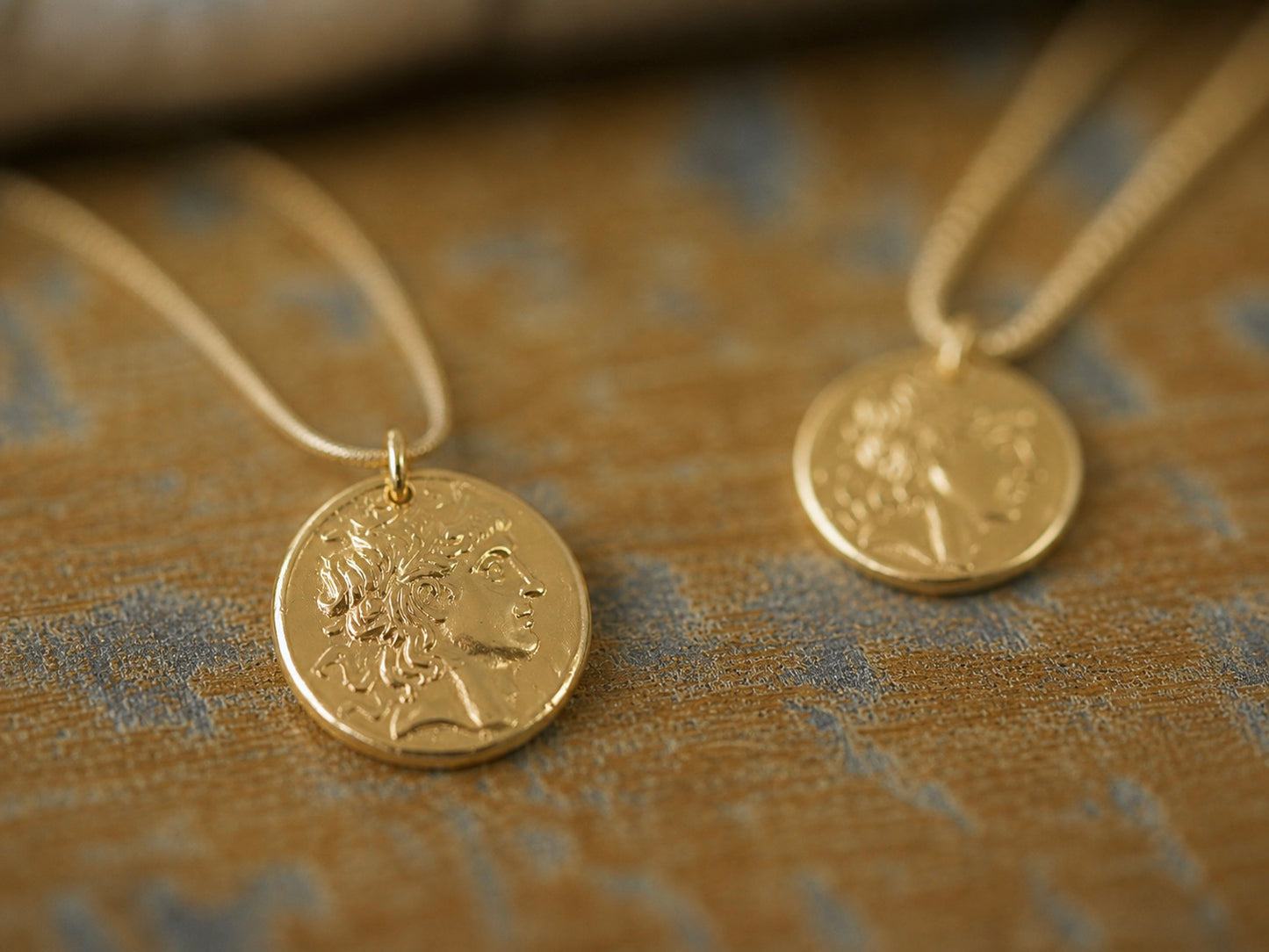 Bold Gold Roman Coin Necklace – Double Sided Medallion Pendant, 24k Gold Plated Statement Jewelry, Ancient Inspired Necklace Gold Fill