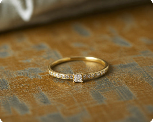 Dainty Square Solitaire Diamond CZ  Ring