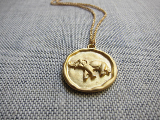 Elephant Necklace , Elephant Charm Necklace,Gold Coin Elephant Necklace,Gold Charm Necklace,Good Luck Charm,Gold Coin Necklace,Elephant Gift