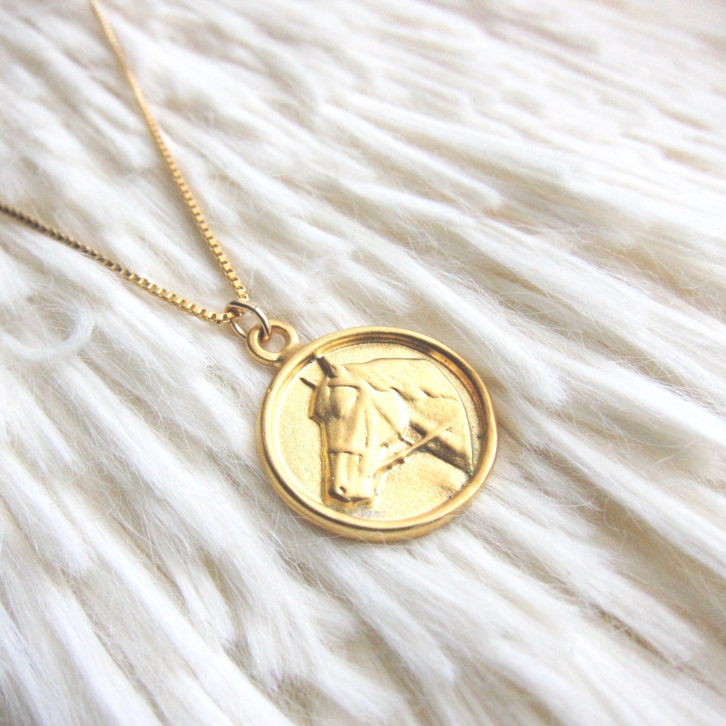 Horse Coin Necklace Gold Vermeil, Gold Coin Medallion Necklace, Horse Lover Gift, Round Animal Charm Necklace, Horse Jewelry, Gift for Her