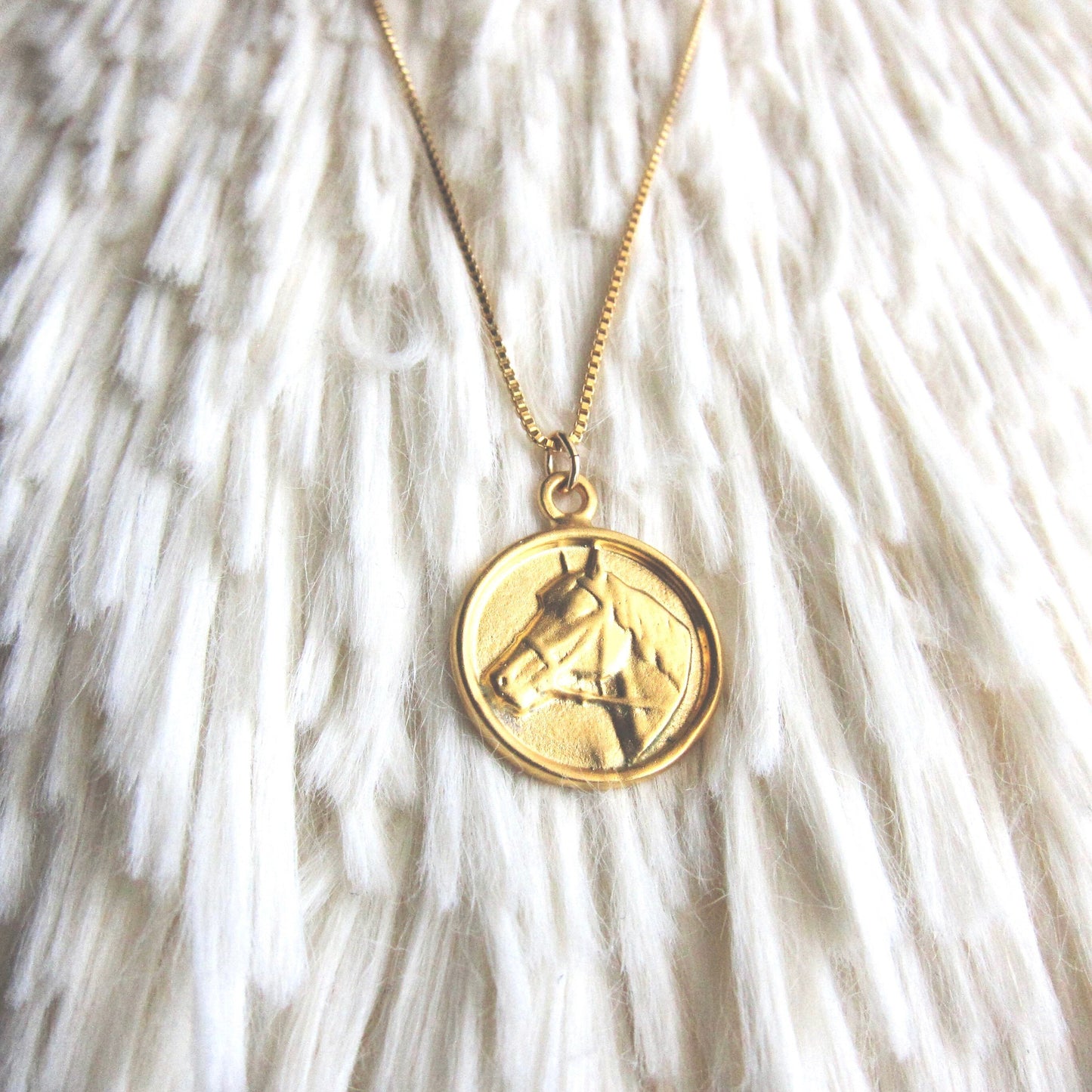 Horse Coin Necklace Gold Vermeil, Gold Coin Medallion Necklace, Horse Lover Gift, Round Animal Charm Necklace, Horse Jewelry, Gift for Her