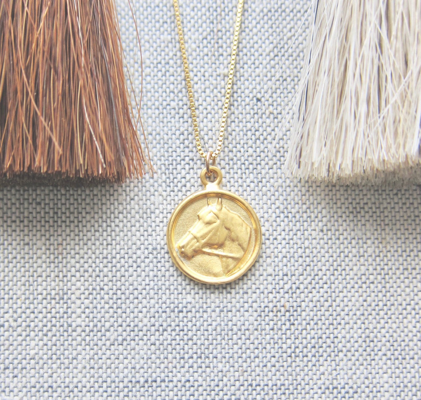 Horse Coin Necklace Gold Vermeil, Gold Coin Medallion Necklace, Horse Lover Gift, Round Animal Charm Necklace, Horse Jewelry, Gift for Her