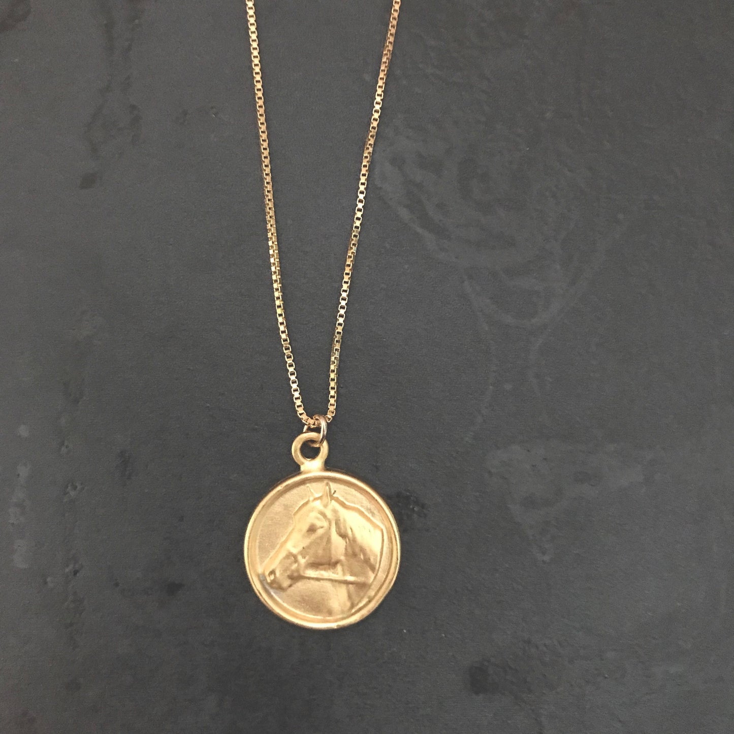 Horse Coin Necklace Gold Vermeil, Gold Coin Medallion Necklace, Horse Lover Gift, Round Animal Charm Necklace, Horse Jewelry, Gift for Her