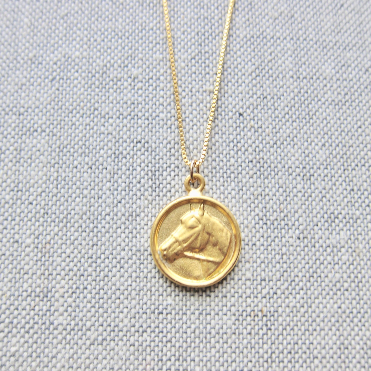 Horse Coin Necklace Gold Vermeil, Gold Coin Medallion Necklace, Horse Lover Gift, Round Animal Charm Necklace, Horse Jewelry, Gift for Her