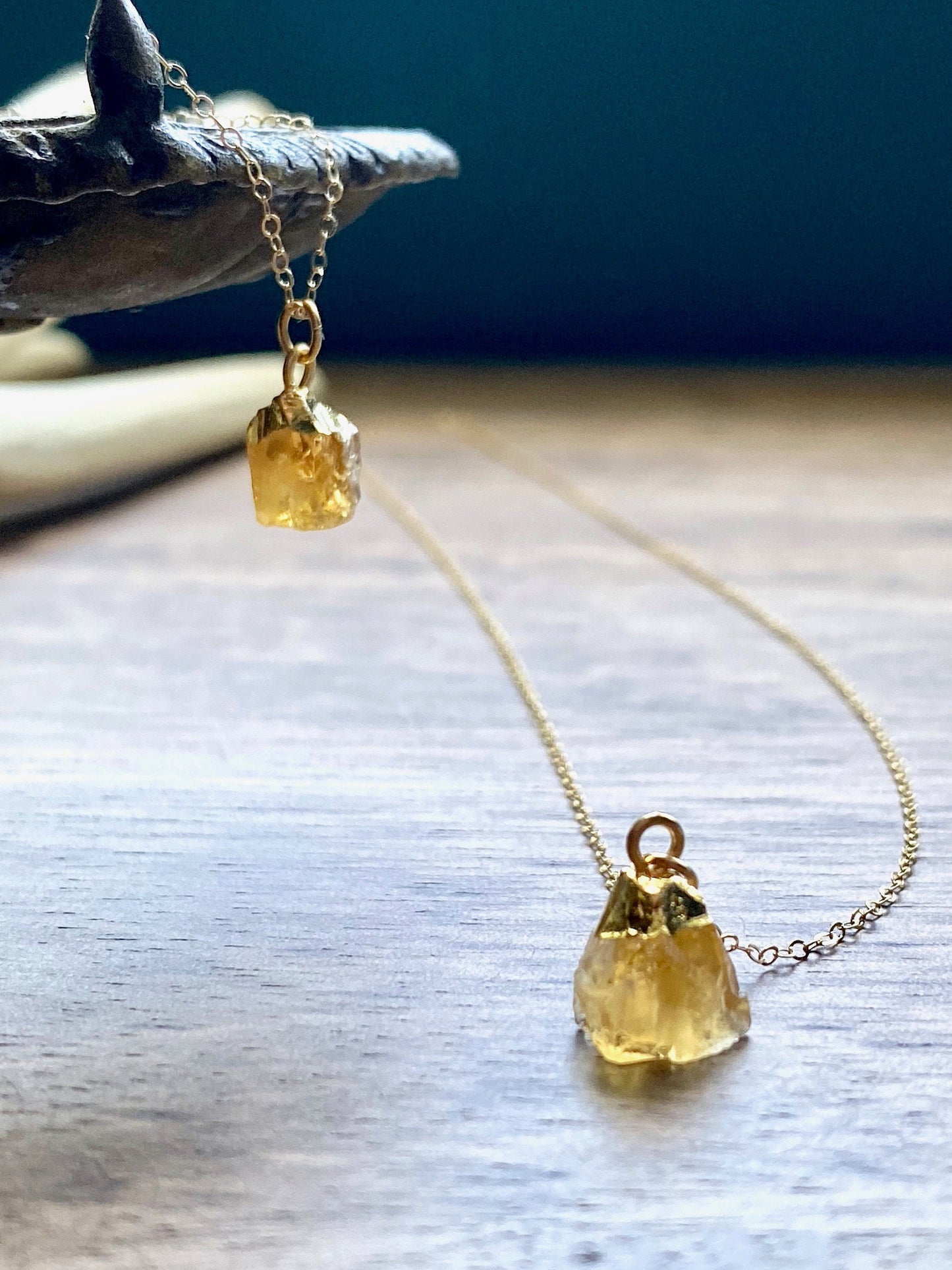 Dainty Raw Citrine Pendant Necklace, Gold Capped Crystal on 18k Gold Filled Chain – Small November Birthstone Gift for Her