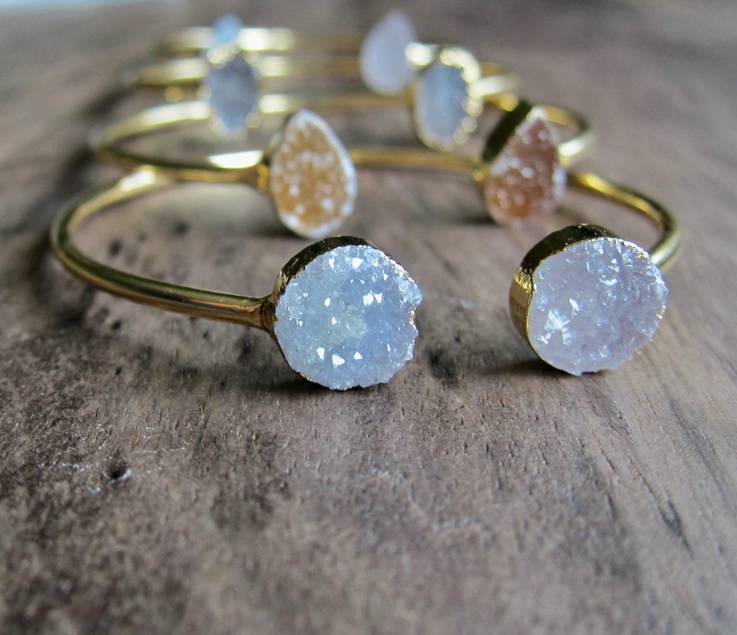 Druzy Cuff Bracelet | Adjustable Gold Gemstone Bracelet | Natural Crystal Open Cuff | Minimalist Gemstone Jewelry | Gift for Her