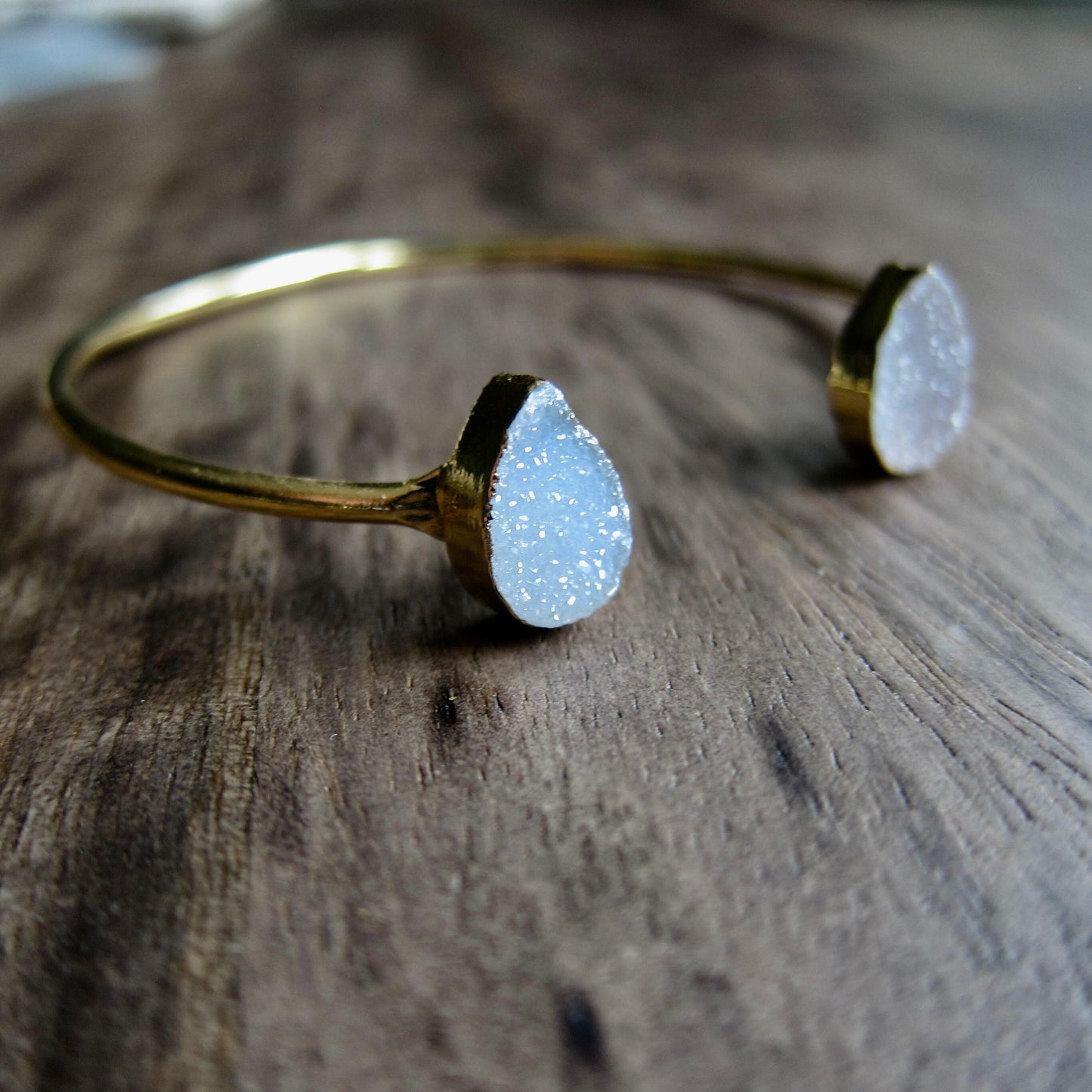 Druzy Cuff Bracelet | Adjustable Gold Gemstone Bracelet | Natural Crystal Open Cuff | Minimalist Gemstone Jewelry | Gift for Her