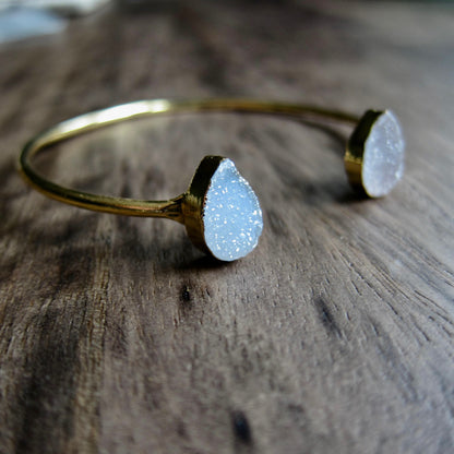 Druzy Cuff Bracelet | Adjustable Gold Gemstone Bracelet | Natural Crystal Open Cuff | Minimalist Gemstone Jewelry | Gift for Her