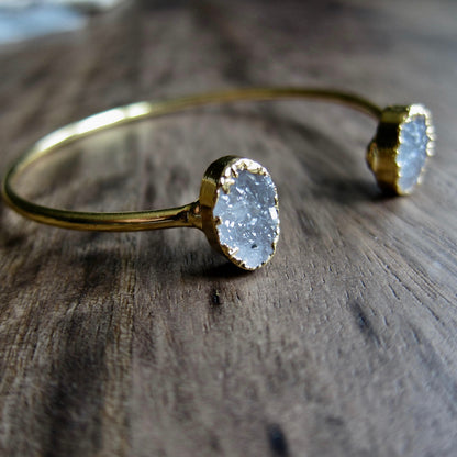 Druzy Cuff Bracelet | Adjustable Gold Gemstone Bracelet | Natural Crystal Open Cuff | Minimalist Gemstone Jewelry | Gift for Her