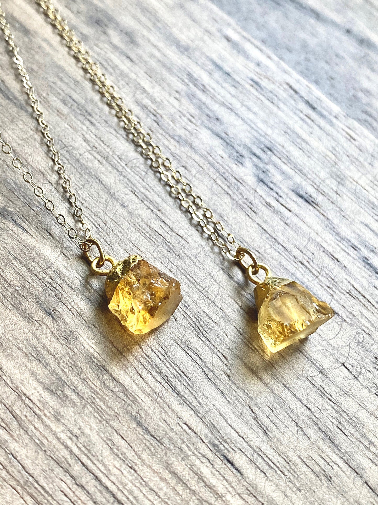 Dainty Raw Citrine Pendant Necklace, Gold Capped Crystal on 18k Gold Filled Chain – Small November Birthstone Gift for Her