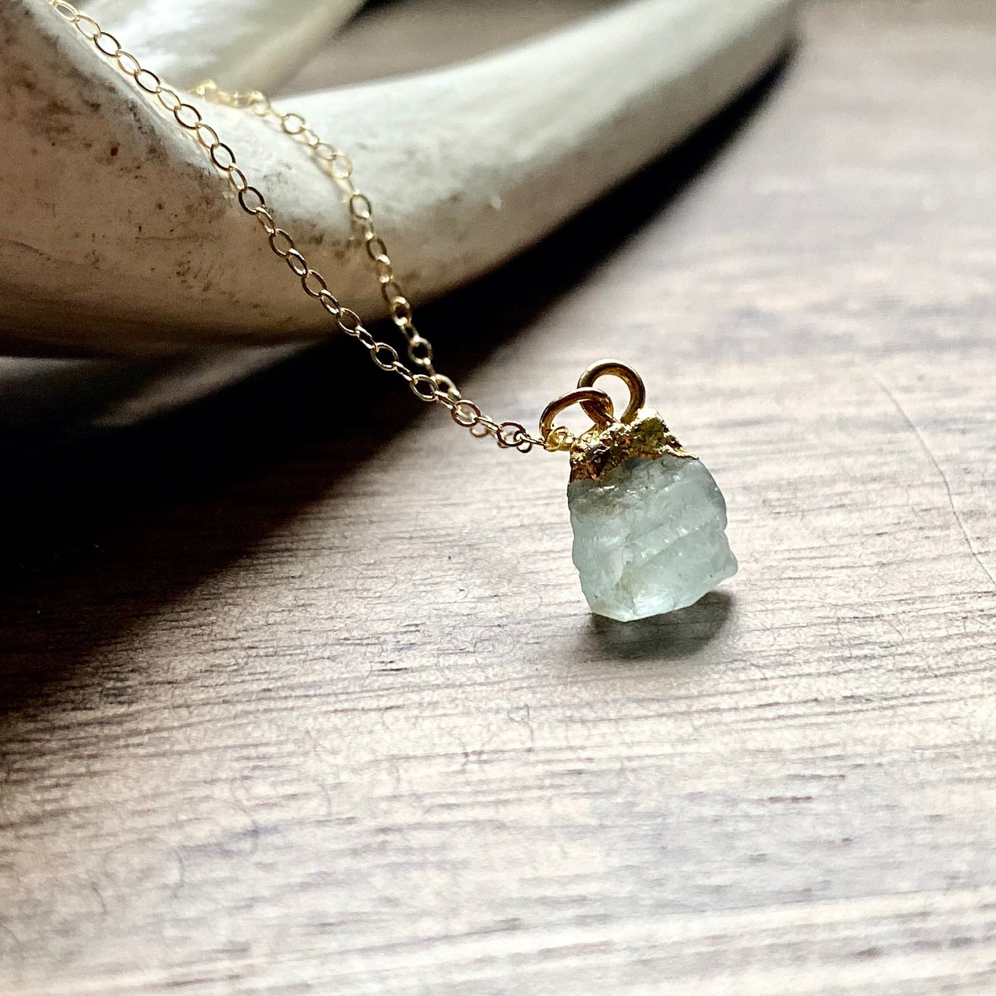 Dainty Aquamarine Pendant Necklace, Raw Crystal Charm Necklace,Natural Aquamarine Jewelry, March Birthstone Gift for Her