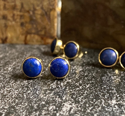 Deep Blue Lapis Stud Earrings – Classic 14k Gold Plated Bezel Design - September Birthstone
