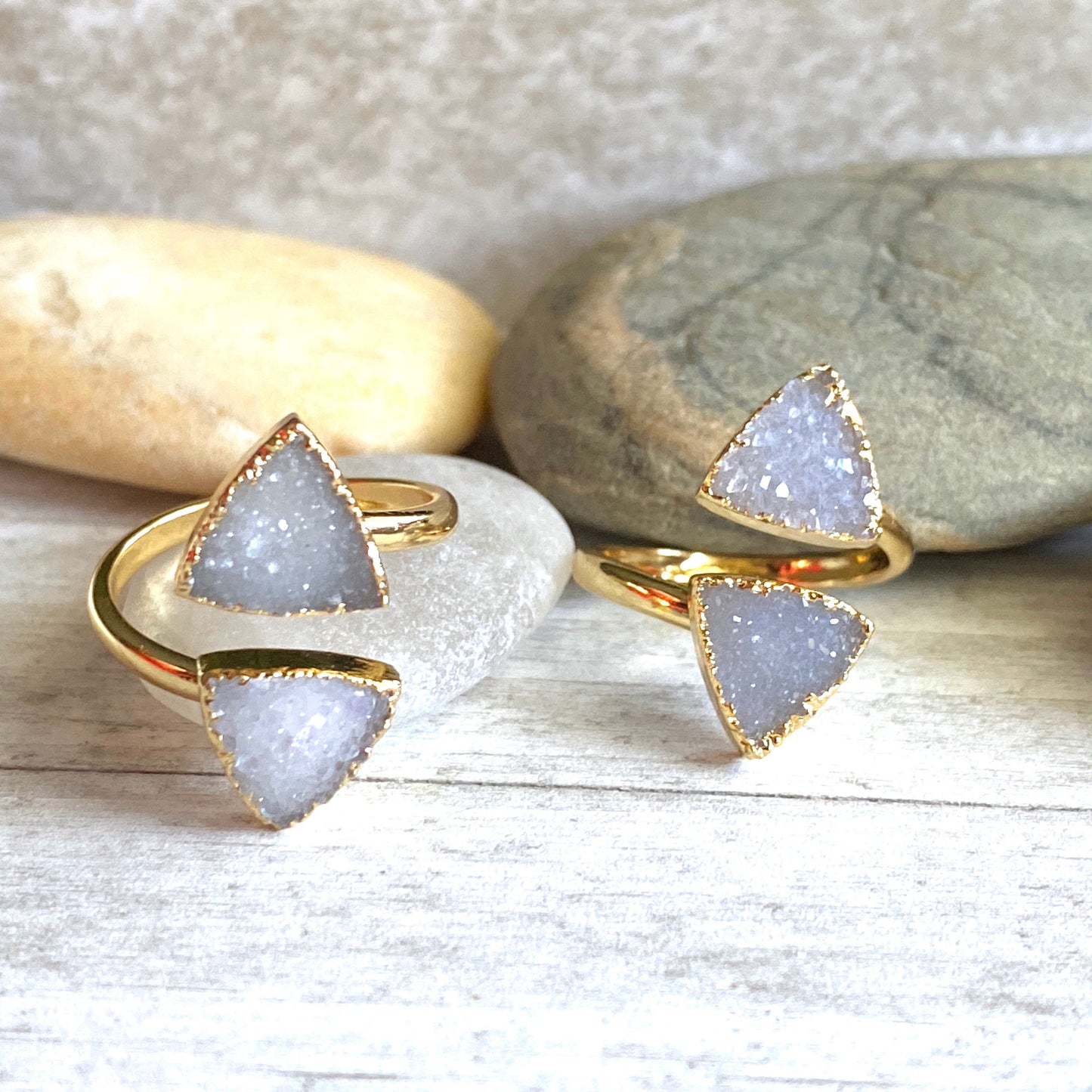 Gold Druzy Geometric Ring, Electroplated Quartz Statement Ring, Blue Purple Gemstone Wrap (Adjustable)