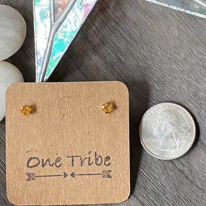 Raw Citrine Stud Earrings – Natural Gemstone Nuggets in 14k Gold Prong Settings