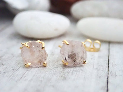 Herkimer Diamond Earrings - Raw Crystal Earrings, Natural Gemstone Studs