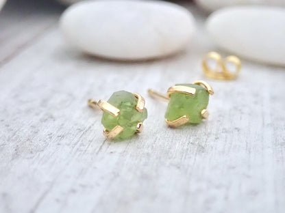 Tiny Peridot Gemstone Stud Earrings, |Second Piercing Earrings, August Birthstone Gift for Her
