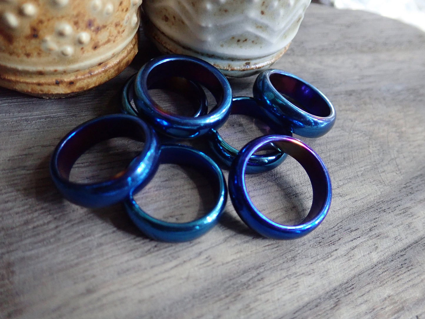 Solid Blue Hematite Ring, Hematite Band, Solid Gemstone Ring, Carved Stone Ring, Healing Thumb Ring, Gift for Him Her,